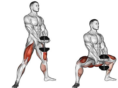 ناحیه فشار عضله در حرکت اسکوات پا باز دمبل